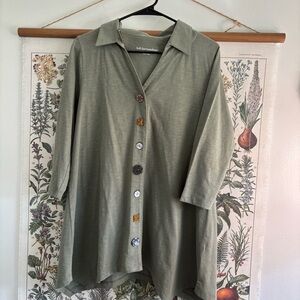 Soft Surroundings Sage Button Down Shirt Medium NWOT